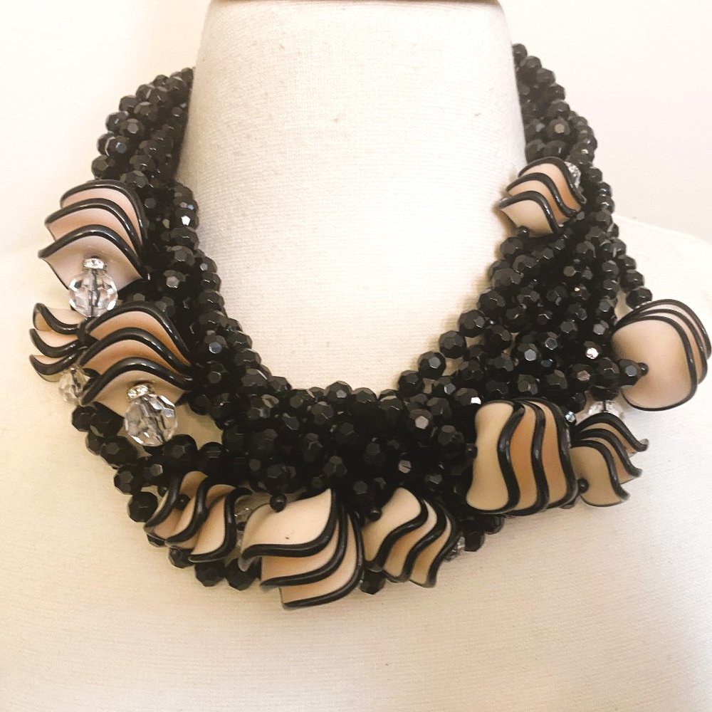 Angela Caputi Multi Strand Black & Pale Pink Acrylic Beads Necklace